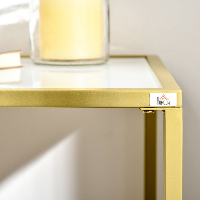 Modern Console Table with Tempered Glass Top and Steel Frame - White/Gold - Green4Life