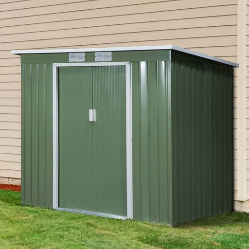 Outsunny 213L x 130W x 173H cm Storage Shed with Foundation, Ventilation Windows & Sloped Roof - Green - Green4Life