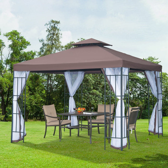 Outsunny 3x3m Elegance Gazebo with Mosquito Netting - Coffee - Green4Life