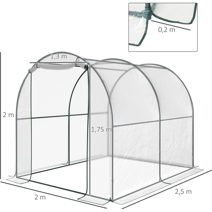 Outsunny 2W x 2.5L x 2H m Walk-in Polytunnel Greenhouse with Roll-up Door, PVC Cover & Steel Frame - Green4Life