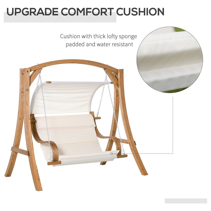 Outsunny Wooden 2-Seater A-Frame Swing With Canopy and Cushion - Cream White - Green4Life