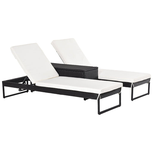 2 Seater PE Rattan Sun Lounger Set - Black/White - Green4Life