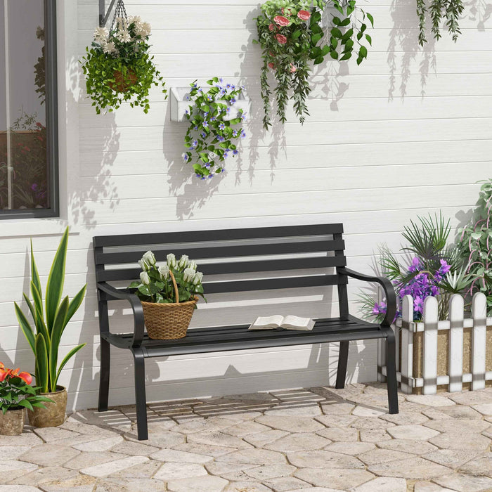 Outsunny 2 Seater Metal Garden Bench - Black - Green4Life