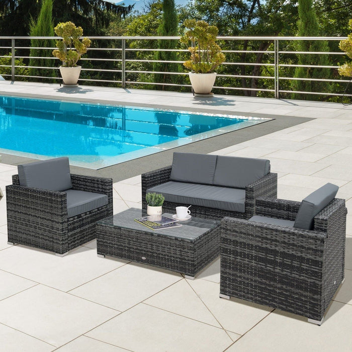 Outsunny 4-Seater Rattan Sofa Set - Grey - Green4Life