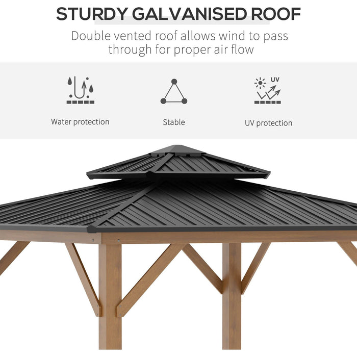 3.4 x 3.4m Gazebo with 2-Tier Galvanised Metal Roof and Solid Wood Frame - Grey - Green4Life