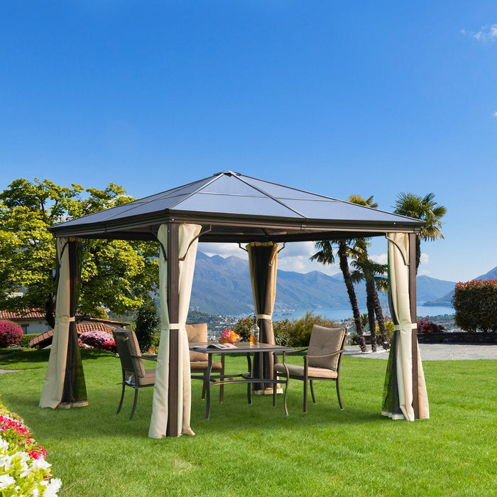 Outsunny 3 x 3(m) Hardtop Gazebo with UV Resistant Polycarbonate Roof - Brown - Green4Life