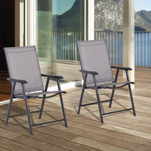 Outsunny Set of 2 Foldable Garden Chairs - Grey - Green4Life