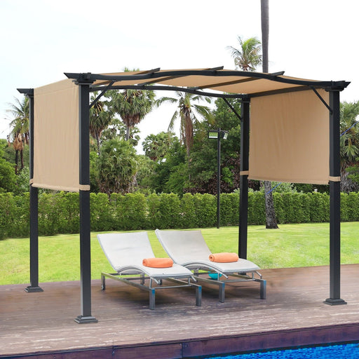 Outsunny 3(m) x 3(m) Retractable Pergola with Adjustable Canopy & Steel Frame - Khaki - Green4Life