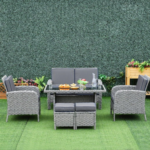 6-Seater Outdoor Rattan Dining Set All Weather PE Wicker Furniture - Grey - Green4Life