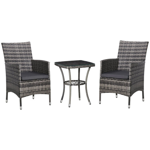 Outsunny Three-Piece Rattan Chair Set, with Cushions - Mixed Grey - Green4Life