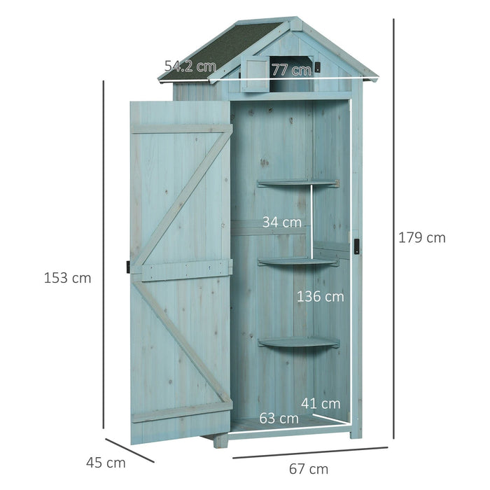 Outsunny Fir Wood Shed with 3 Shelves 77 x 54 x 179cm - Blue - Green4Life