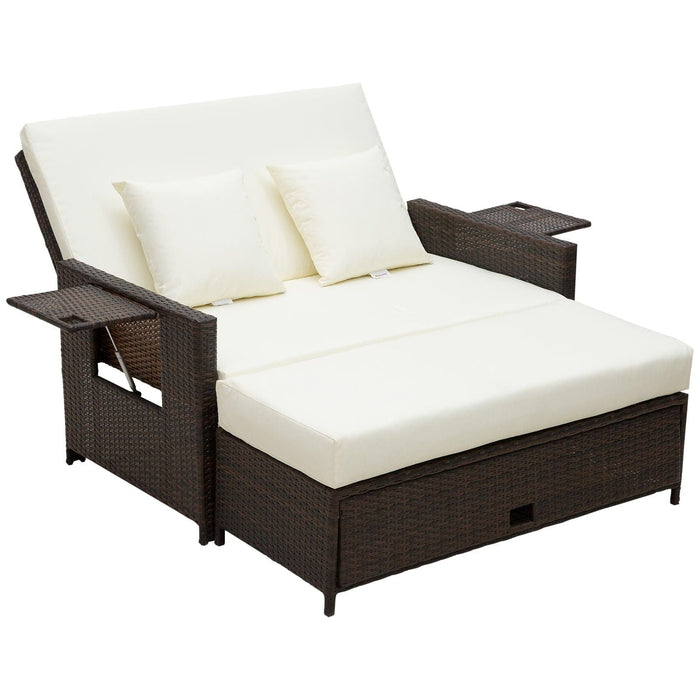 2-Seater Rattan Sun Lounger Daybed - Brown - Green4Life