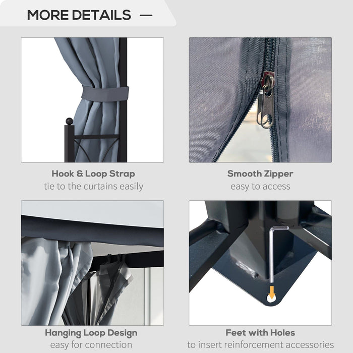 Outsunny 4 x 3.35(m) Gazebo with 2 Tier Roof, Netting and Curtains, Steel Frame - Grey - Green4Life