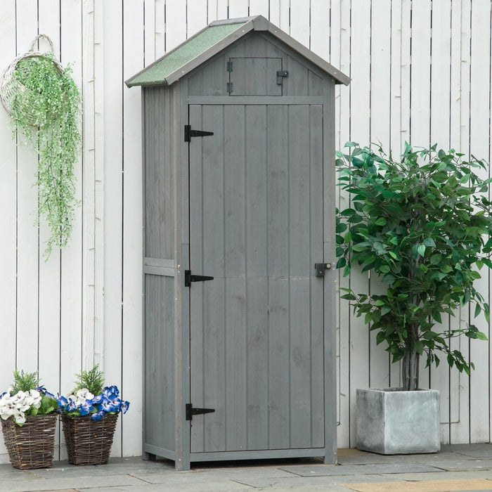 Outsunny Fir Wood Shed with 3 Shelves 77 x 54 x 179cm - Grey - Green4Life