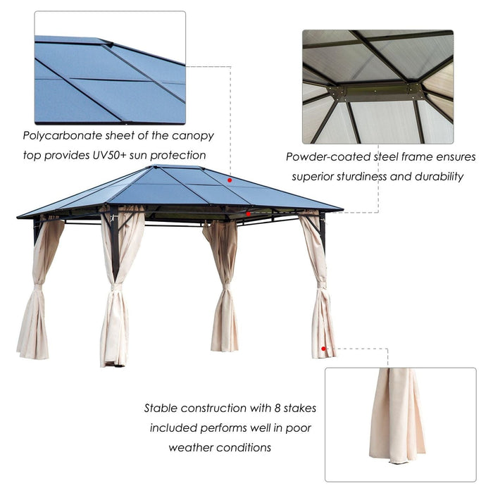 Outsunny 3.6 x 3(m) Gazebo with Polycarbonate Roof, Removable Curtains and Steel Frame - Brown - Green4Life