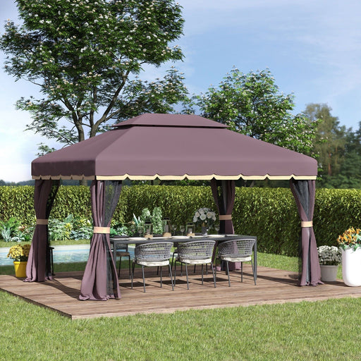 Outsunny 3 x 4m Aluminium Frame Gazebo with Nets and Side Curtains - Coffee - Green4Life