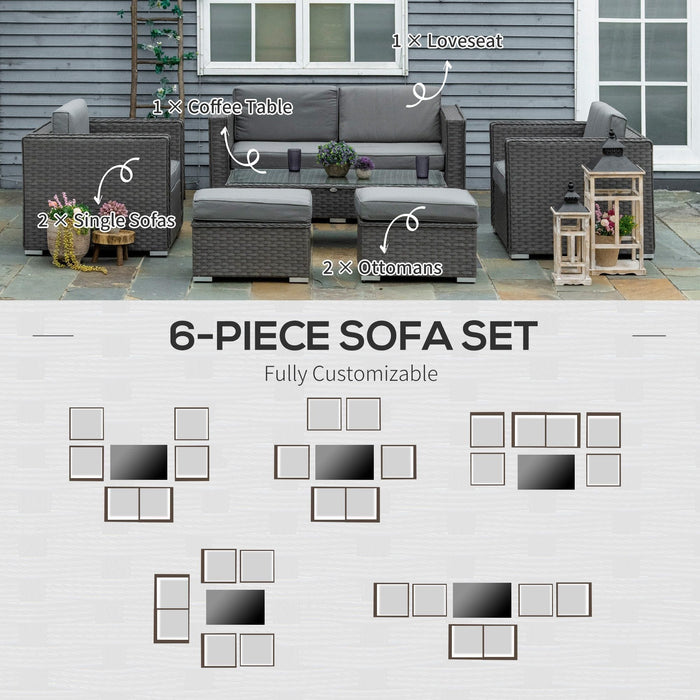 Outsunny 6-Piece Garden Rattan Lounge Set - Grey - Green4Life