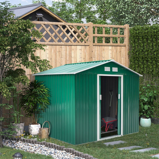 Outsunny 9 x 6 ft Lockable Metal Garden Shed with Air Vents - Green - Green4Life