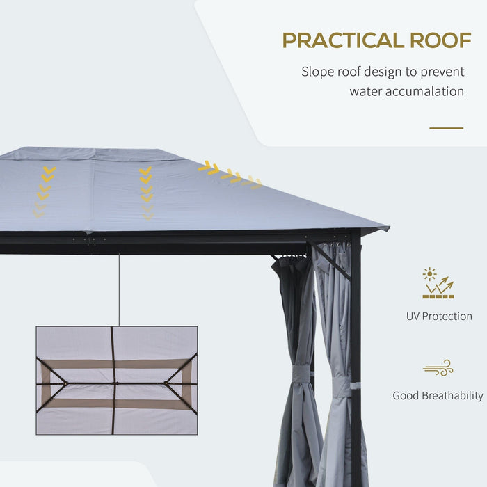 Outsunny 4 x 3(m) Gazebo with Aluminium Frame, Curtains & Netting Sidewalls - Grey - Green4Life