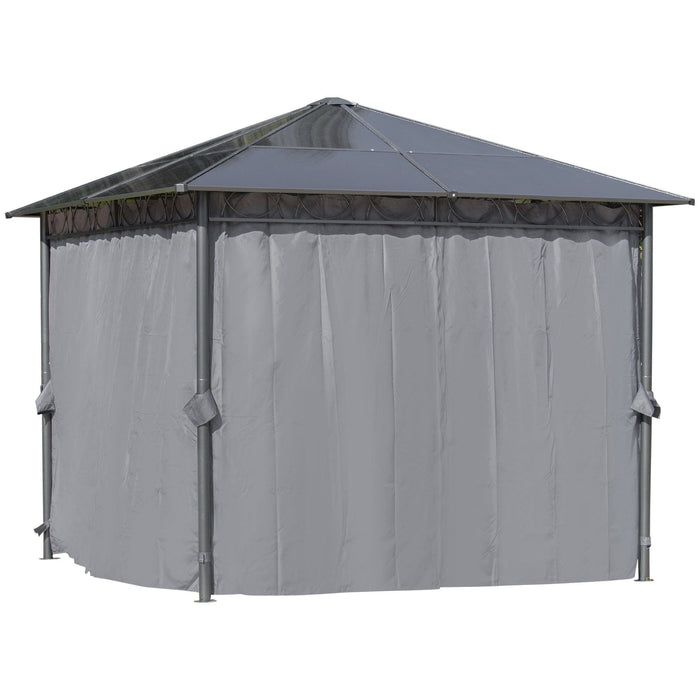 Outsunny 3 x 3(m) Hardtop Gazebo with UV Resistant Polycarbonate Roof, Steel and Aluminium Frame with Curtains - Grey - Green4Life