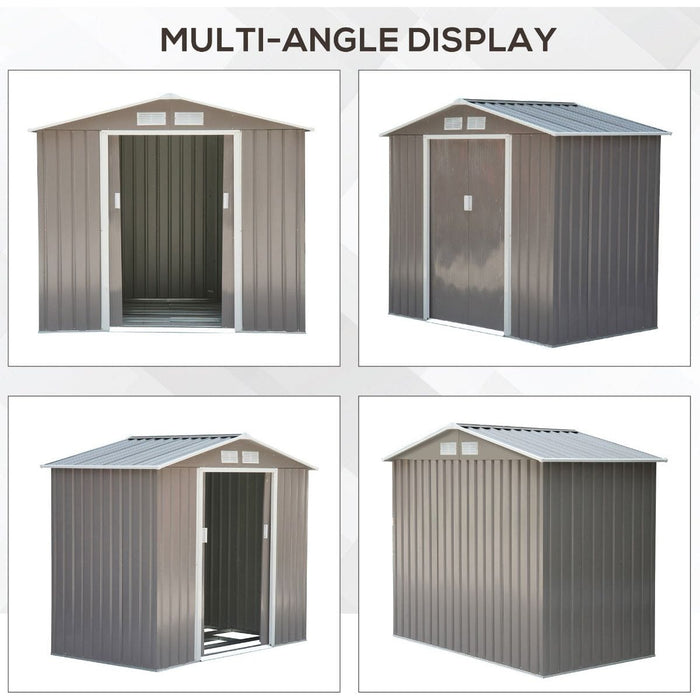 Outsunny 7 x 4 ft Lockable Metal Garden Shed with Air Vents - Grey - Green4Life