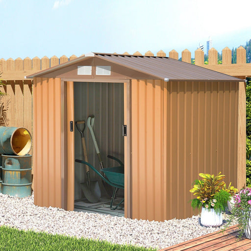 Outsunny 7 x 4 ft Lockable Metal Garden Shed with Air Vents - Brown - Green4Life