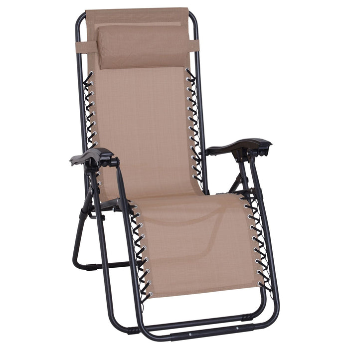 Folding Recliner Sun Lounger Chair with Head Pillow - Beige - Green4Life