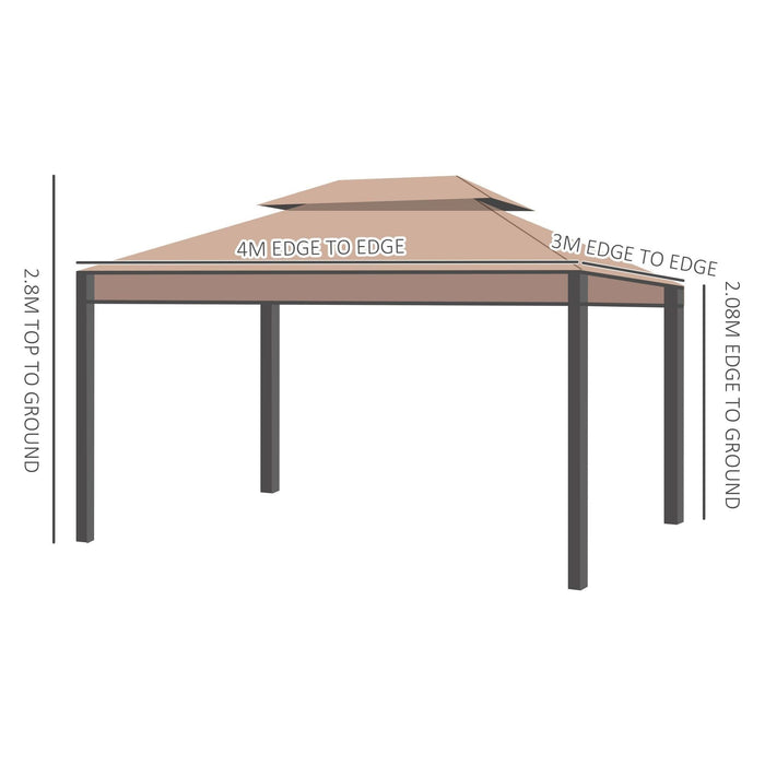 3 x 4m Garden Gazebo with Steel Frame and Curtain Sidewalls - Brown - Green4Life