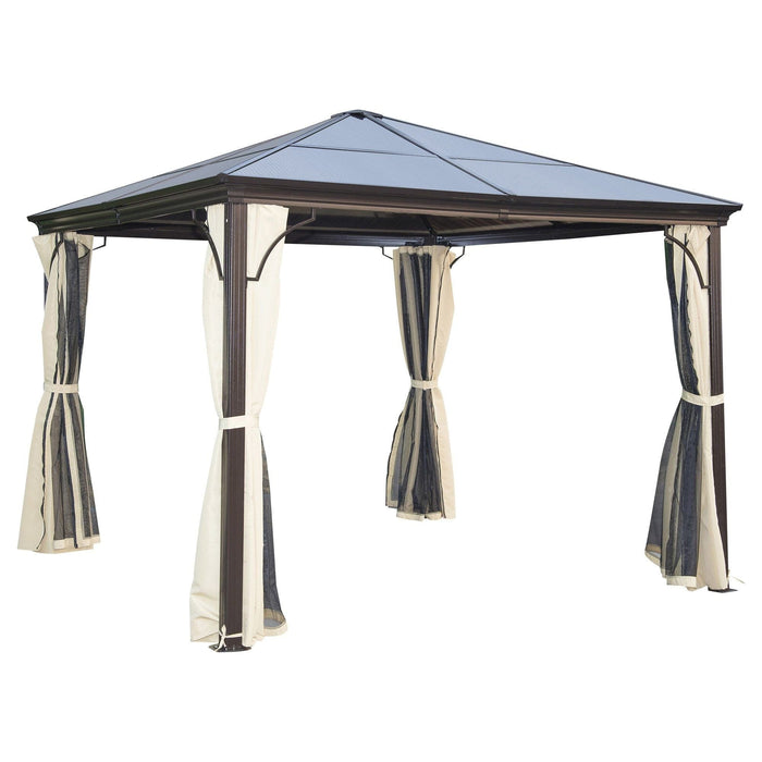 Outsunny 3 x 3(m) Hardtop Gazebo with UV Resistant Polycarbonate Roof - Brown - Green4Life