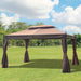 3 x 4m Garden Gazebo with Steel Frame and Curtain Sidewalls - Brown - Green4Life