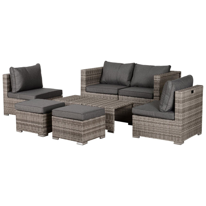 Outsunny 6-Seater Rattan Sofa & Coffee Table Set with Cushions - Grey - Green4Life