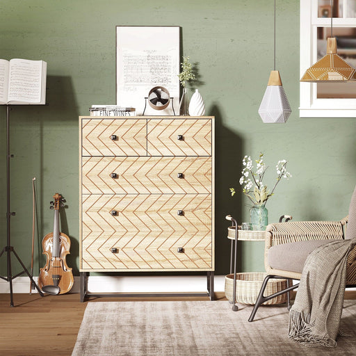 HOMCOM Chest Of 5 Drawers with Zig Zag Design and Black Metal Handles - Green4Life