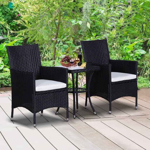 Outsunny Three-Piece Rattan Chair Set, with Cushions - Black - Green4Life
