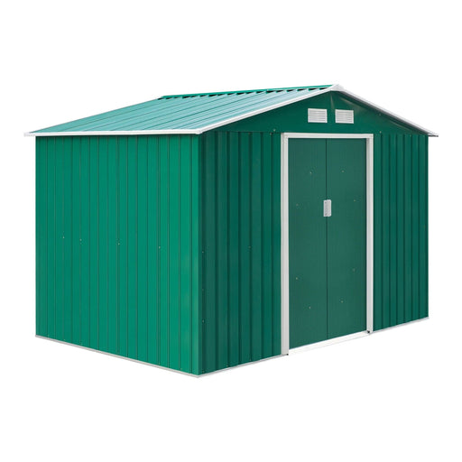 Outsunny 9 x 6 ft Lockable Metal Garden Shed with Air Vents - Green - Green4Life