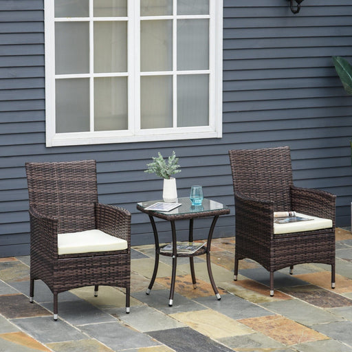 Outsunny Three-Piece Rattan Chair Set, with Cushions - Brown - Green4Life