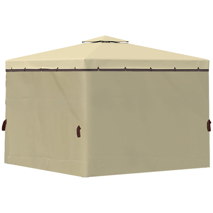 Outsunny 3 x 3(m) Gazebo Canopy Garden Pavilion with 2 Tier Water Repellent Roof - Beige - Green4Life