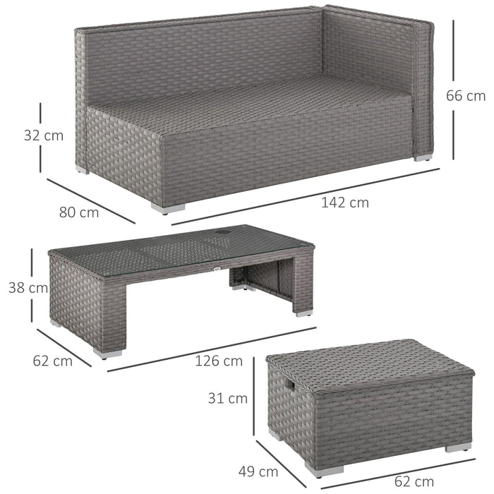 Outsunny 8-Seater PE Rattan Garden Corner Sofa Set with Coffee Table and Footstool - Grey - Green4Life