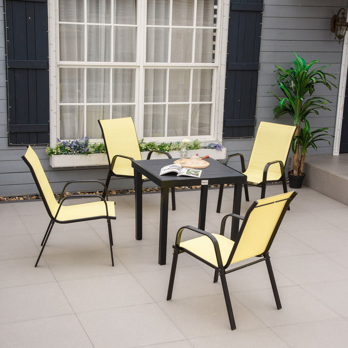 Outsunny Set of 4 Garden Dining Chairs, Stackable with High Back and Armrests - Beige - Green4Life