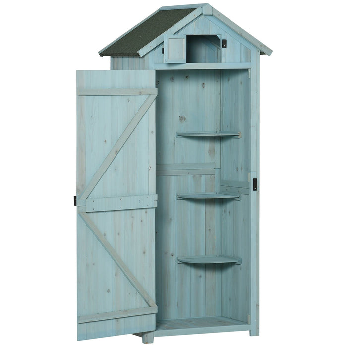 Outsunny Fir Wood Shed with 3 Shelves 77 x 54 x 179cm - Blue - Green4Life