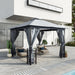 Outsunny 4 x 3.35(m) Gazebo with 2 Tier Roof, Netting and Curtains, Steel Frame - Grey - Green4Life