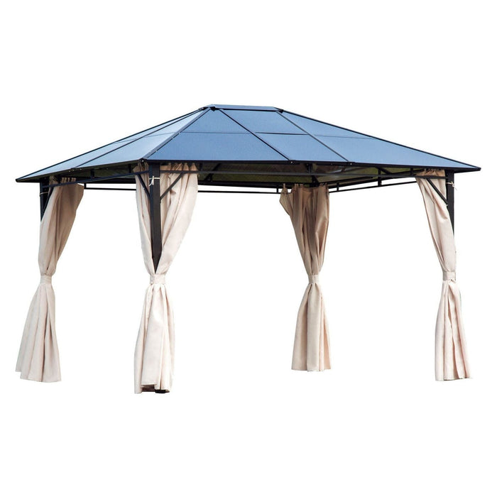 Outsunny 3.6 x 3(m) Gazebo with Polycarbonate Roof, Removable Curtains and Steel Frame - Brown - Green4Life