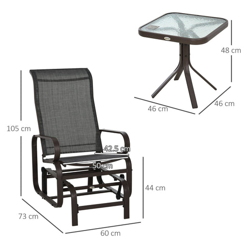 Outsunny 3 Piece Bristro Set with Glider Rocking Chair and Side Table - Brown - Green4Life