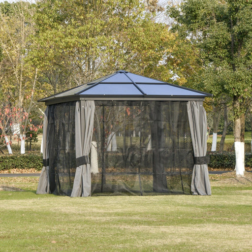Outsunny 3 x 3(m) Hardtop Gazebo with UV Resistant Polycarbonate Roof - Black/Dark Grey - Green4Life