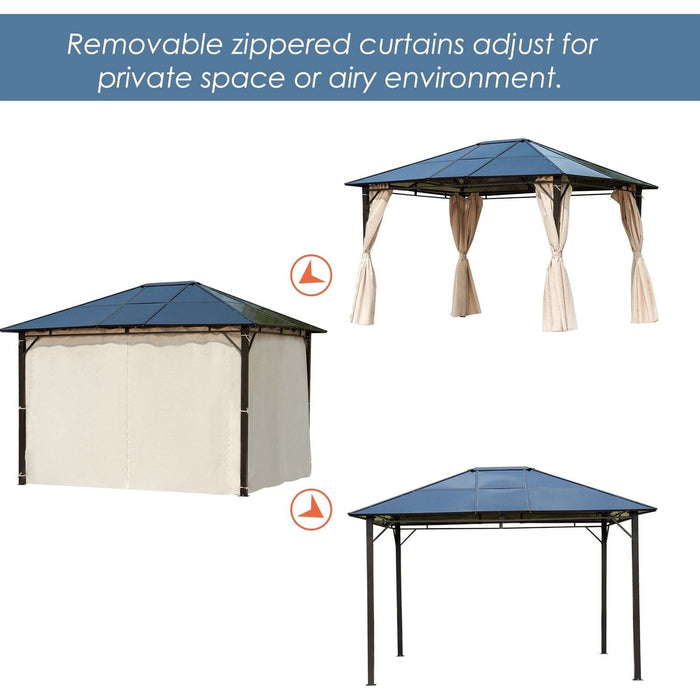 Outsunny 3.6 x 3(m) Gazebo with Polycarbonate Roof, Removable Curtains and Steel Frame - Brown - Green4Life