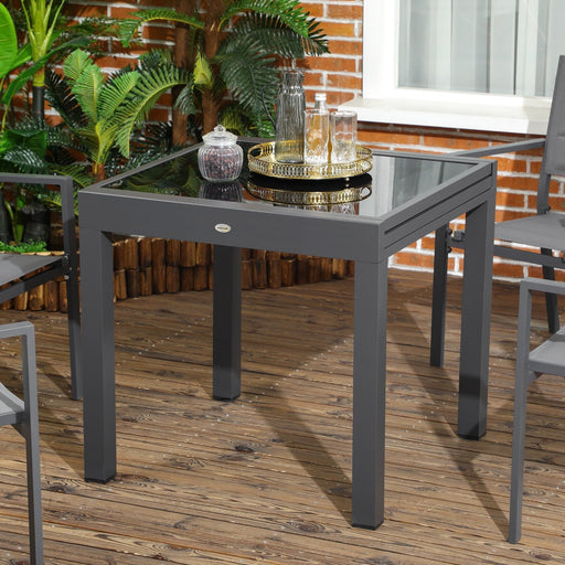 Extending Rectangular Outdoor Dining Table Aluminium Frame with Tempered Glass Tabletop 80/160 x 80 x 75 cm - Black - Green4Life