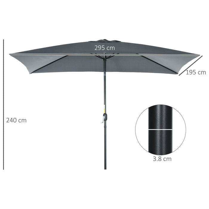 Outsunny 3x2m Rectangular Parasol with Tilt and Crank - Dark Grey - Green4Life