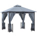 Outsunny 4 x 3.35(m) Gazebo with 2 Tier Roof, Netting and Curtains, Steel Frame - Grey - Green4Life