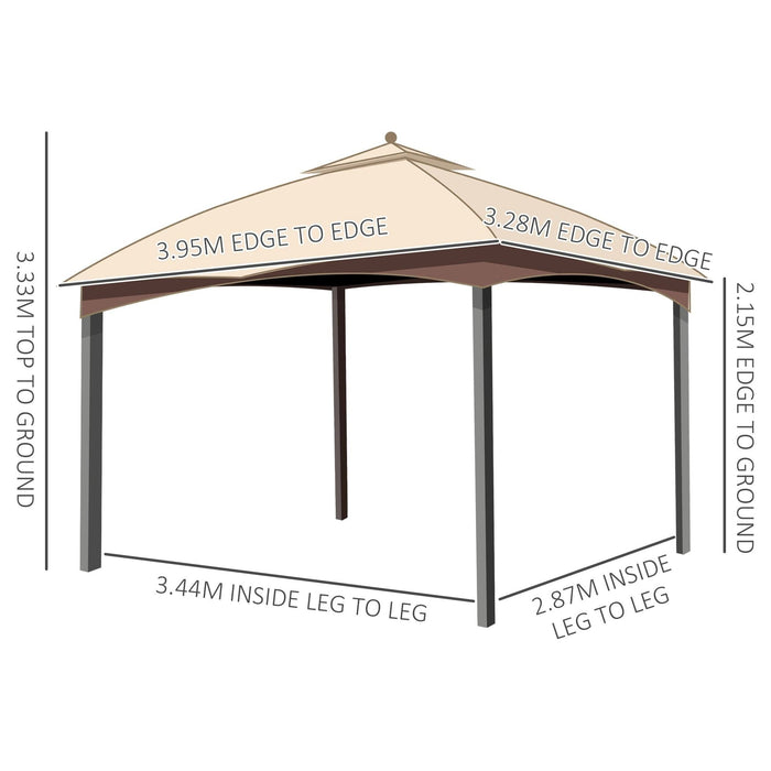 Outsunny 4 x 3(m) Gazebo with Double Tier Roof, Removable Netting and Curtains - Khaki - Green4Life
