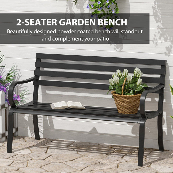 Outsunny 2 Seater Metal Garden Bench - Black - Green4Life