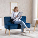 HOMCOM Modern Velvet Double Seat Sofa with Wooden Frame - Blue - Green4Life